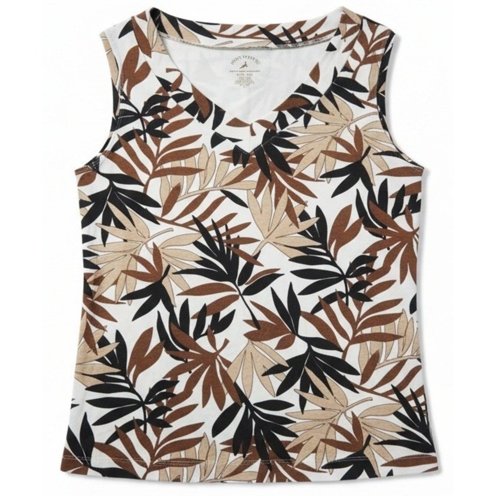 White Stag Womens Tropical Leaf Print V-Neck Sleeveless Cotton Tee WS512452 4-6